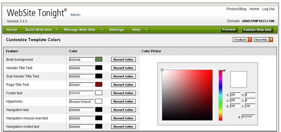 Customize Template Colors